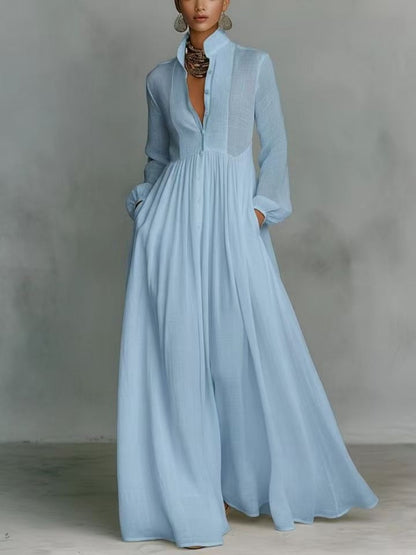 Long Sleeve Shirts Lapel Elegant Loose-fit Maxi Dresses
