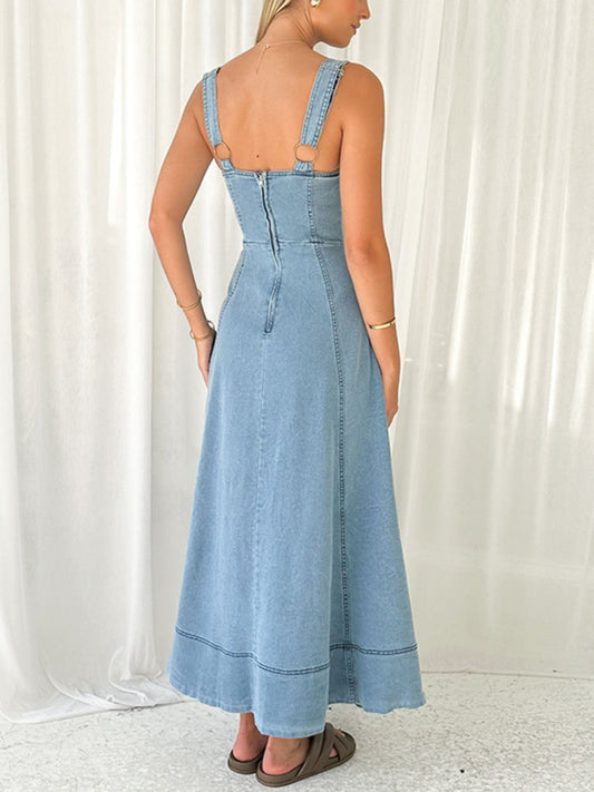Denim Pocket Buttons Camisoles Maxi Dresses