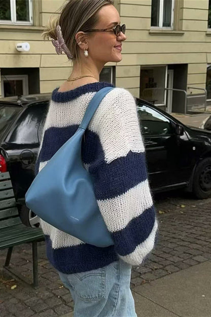 Streetwear Striped Crewneck Casual Stylish Sweater