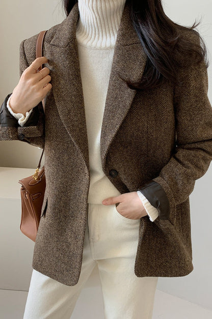 Wool Blend Solid Color Blazer