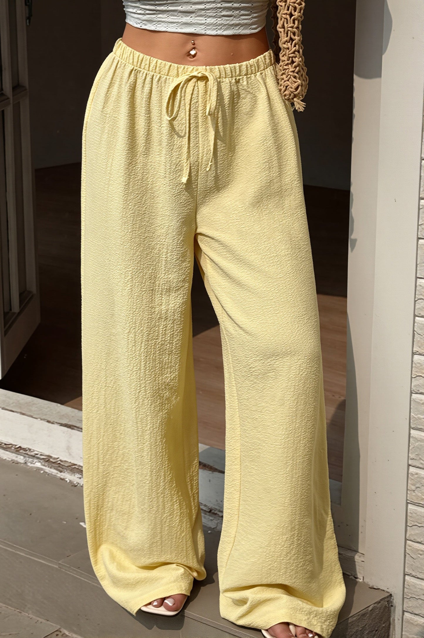 Solid Thin Draped Wide Leg Pants