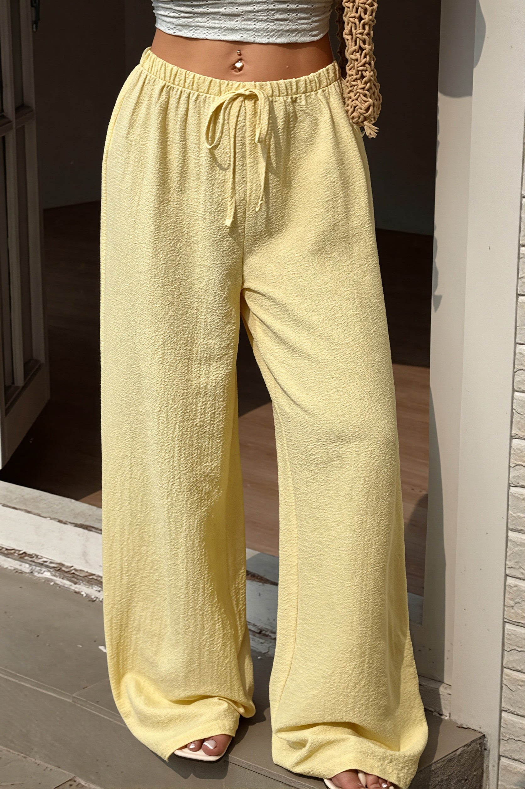 Solid Thin Draped Wide Leg Pants