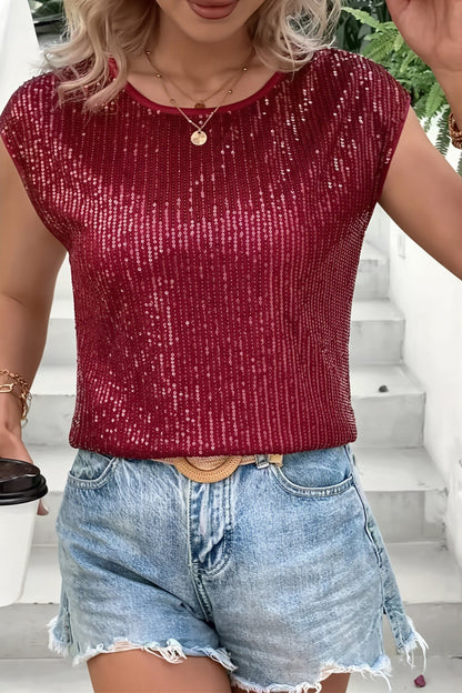 Sequin Loose Sleeveless T-shirt