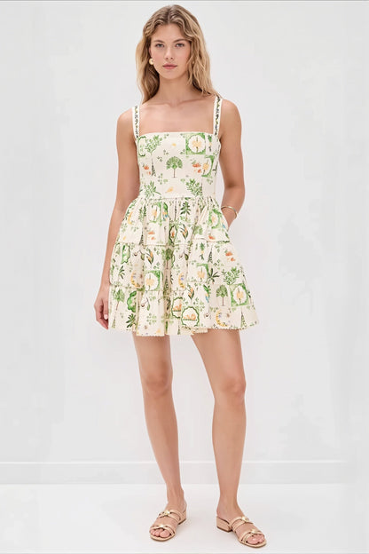 Cami Plant Print Mini Boho Dress