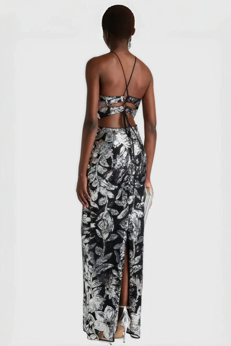 Inarl Embroidered Sequin Strappy Maxi Dress
