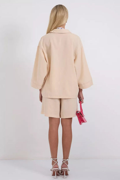 Solid Color Shirt Single-breasted Bermuda Shorts Set