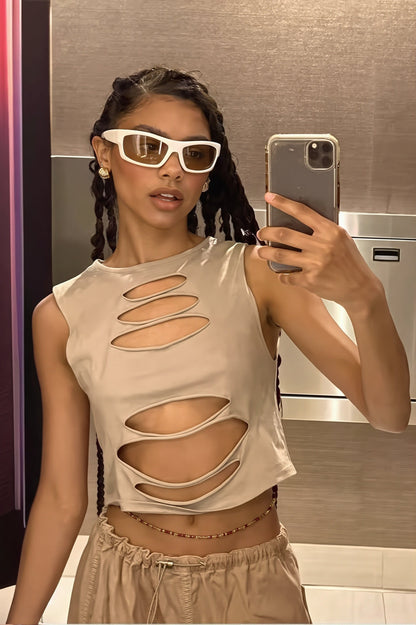 Cutout Elastic Slim Crop Top
