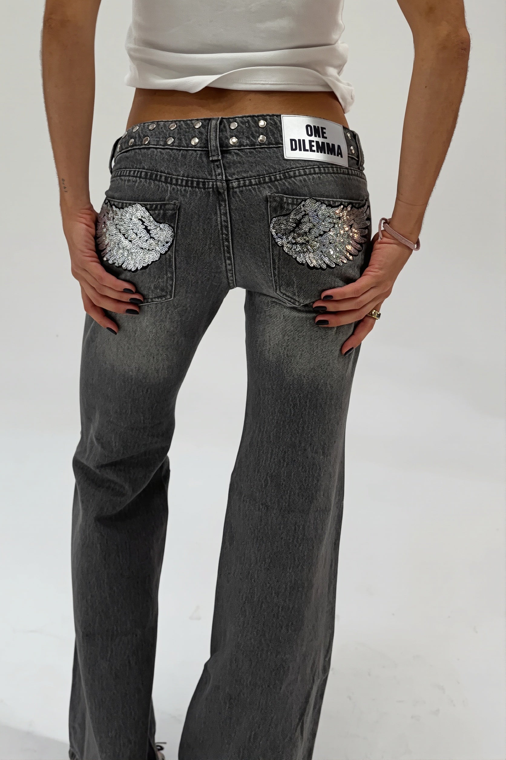 Butt Wing Sequin Straight Leg Jeans