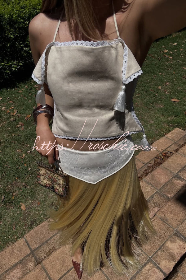 Stylish Halter Neck Lace Up Tassel Pendant Backless Top