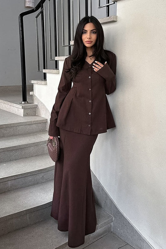 Slim Fit V Neck Blazer Two Piece Set