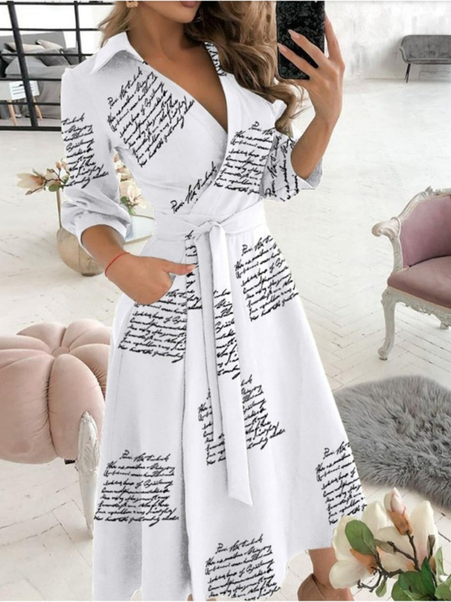 Lace Up Shirts Irregular Printed Maxi Dresses
