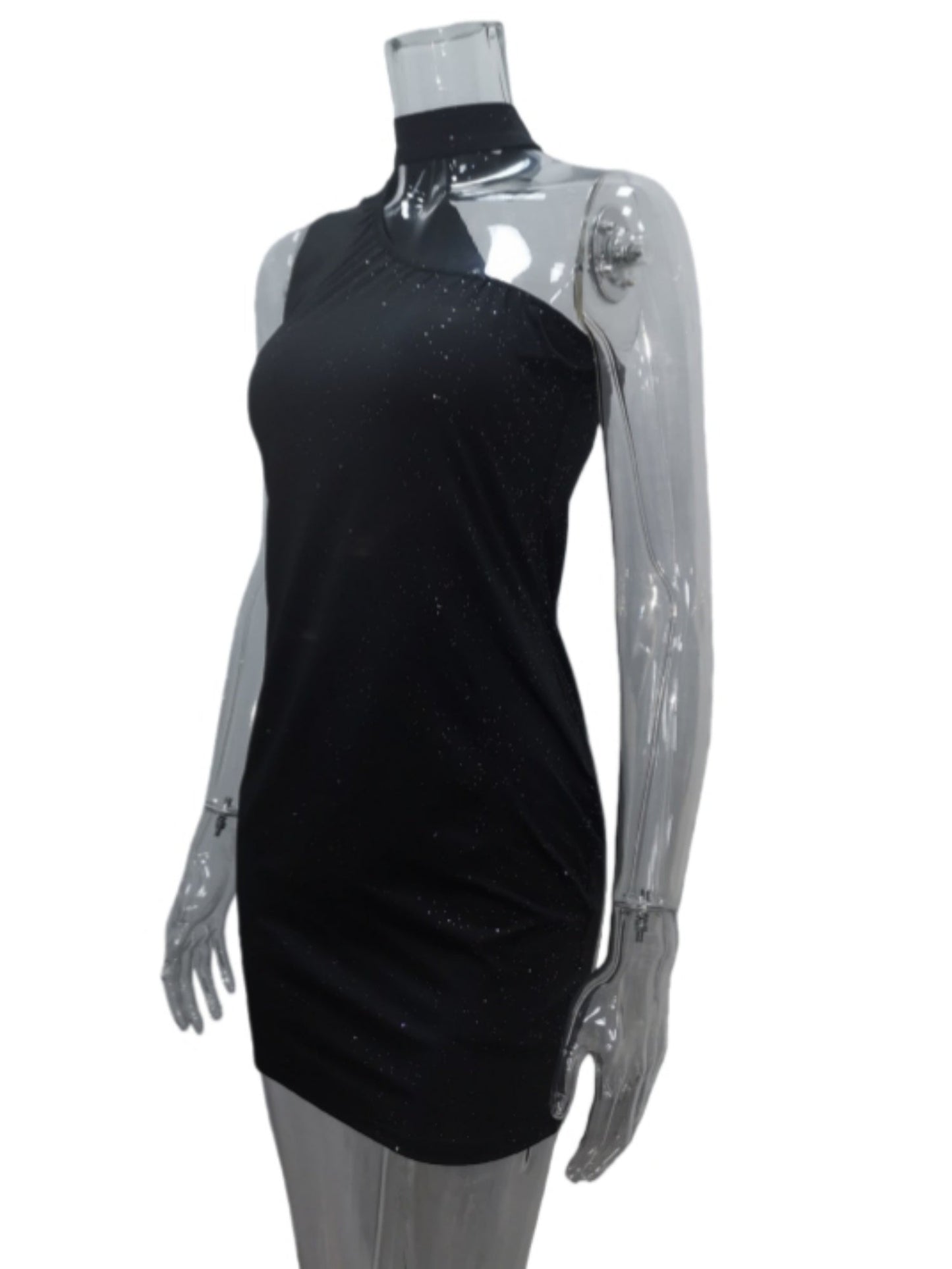 Sloping Shoulder Halter Neck Sequins Hip Wrap Sleeveless Mini&Short Dresses