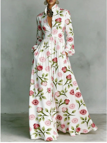 Long-sleeved Printed Maxi Dress