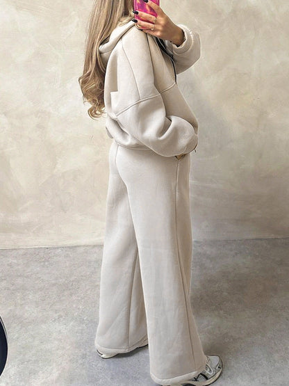 Sporty Style Long-sleeved Jacket Solid Color Trousers Two-piece Set