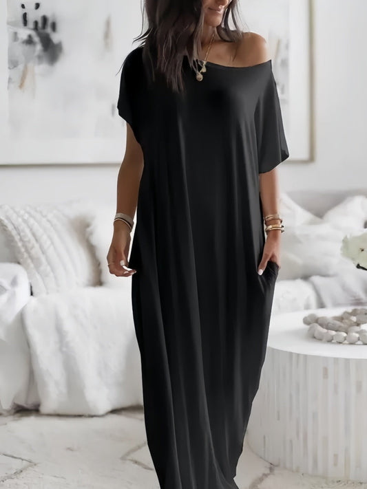 Sloping Shoulders Pocket Straight-fit Loose-fit Maxi Dresses
