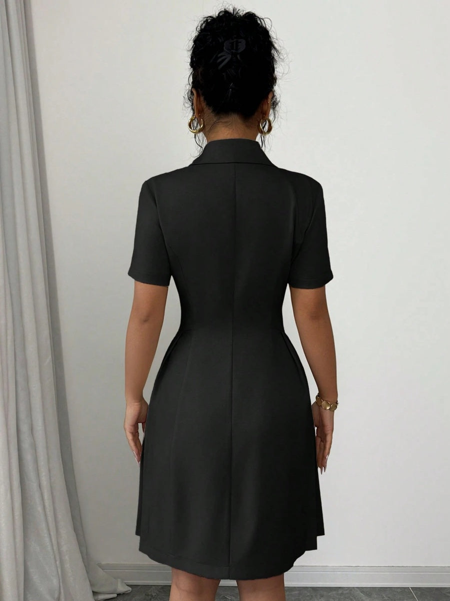 Double-breasted Lapel Short Sleeve Waist Short Suit Dress