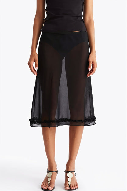 Sheer Polka Dot Casual High Waist Skirt