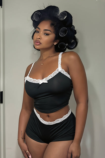 Sexy Lace Cami Low Waist Shorts Skirt Sets