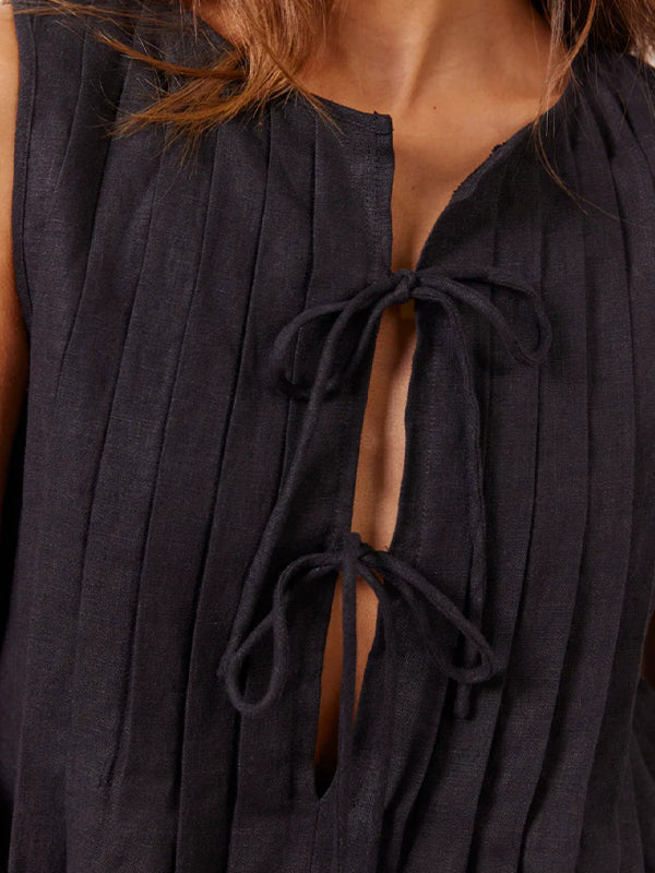 Tie strap cotton and linen vest