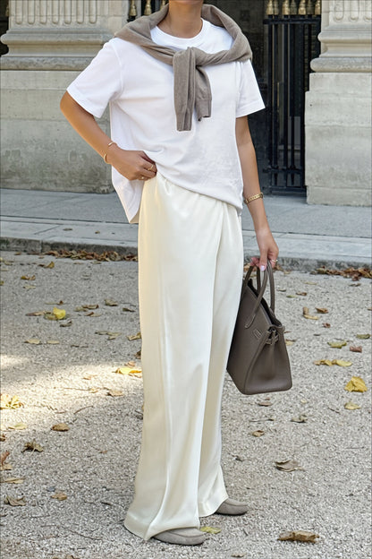 Chic Satin Straight Leg Draped Pants