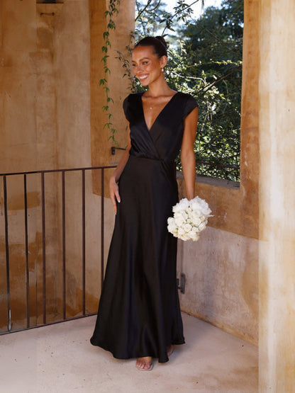 Satin V-neck Sexy Fishtail Maxi Dress