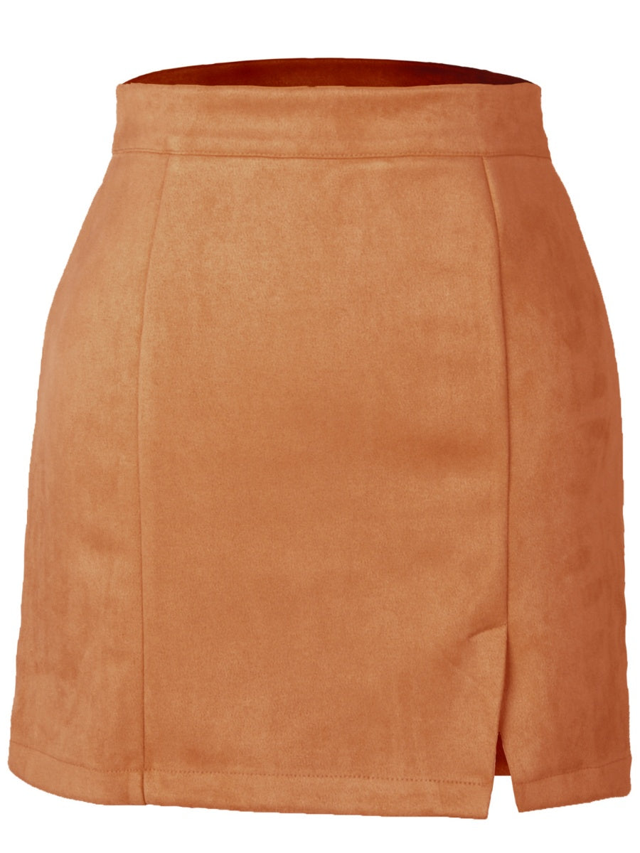 Suede Hip High Waist Zipper Short Skirt