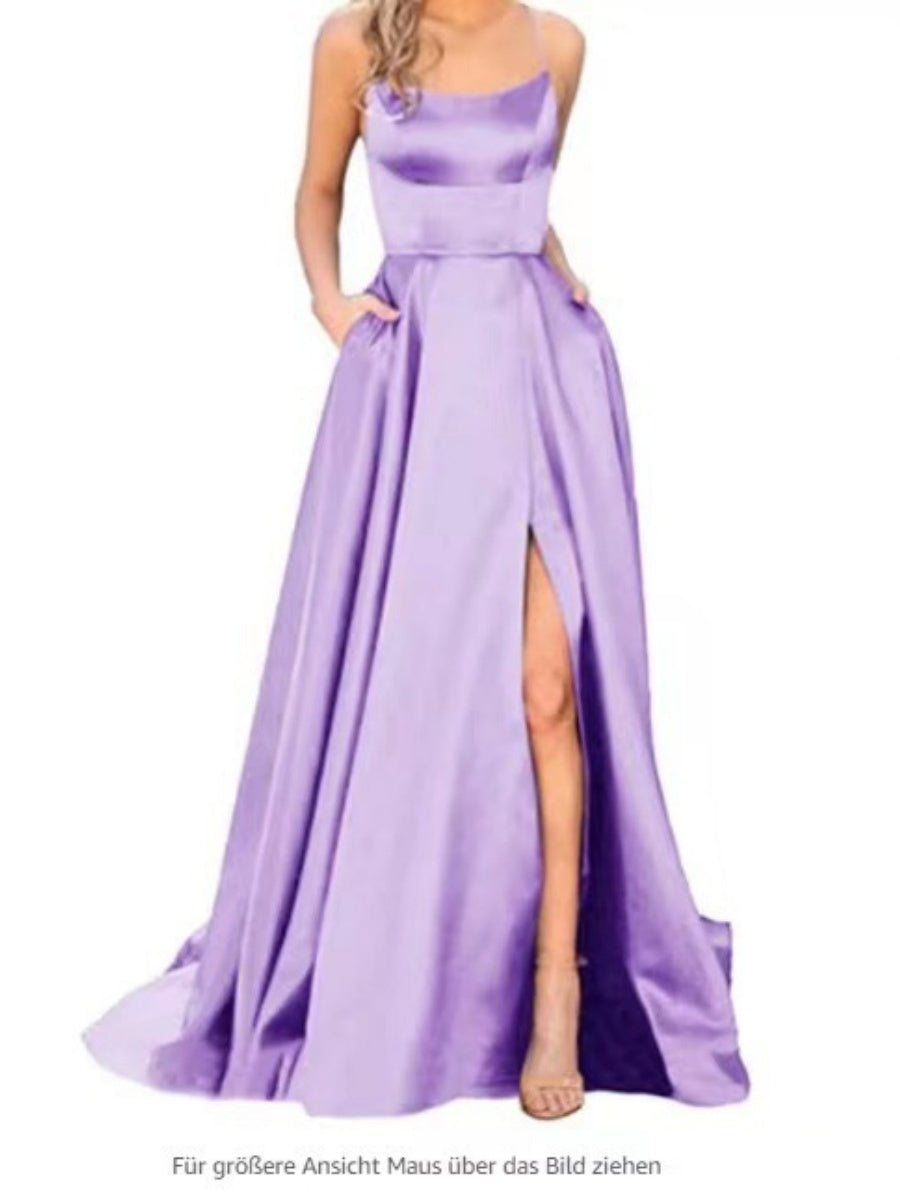 Backless Bandage Satin High Slit Bridesmaid Dresses Cocktail Party Maxi Dresses