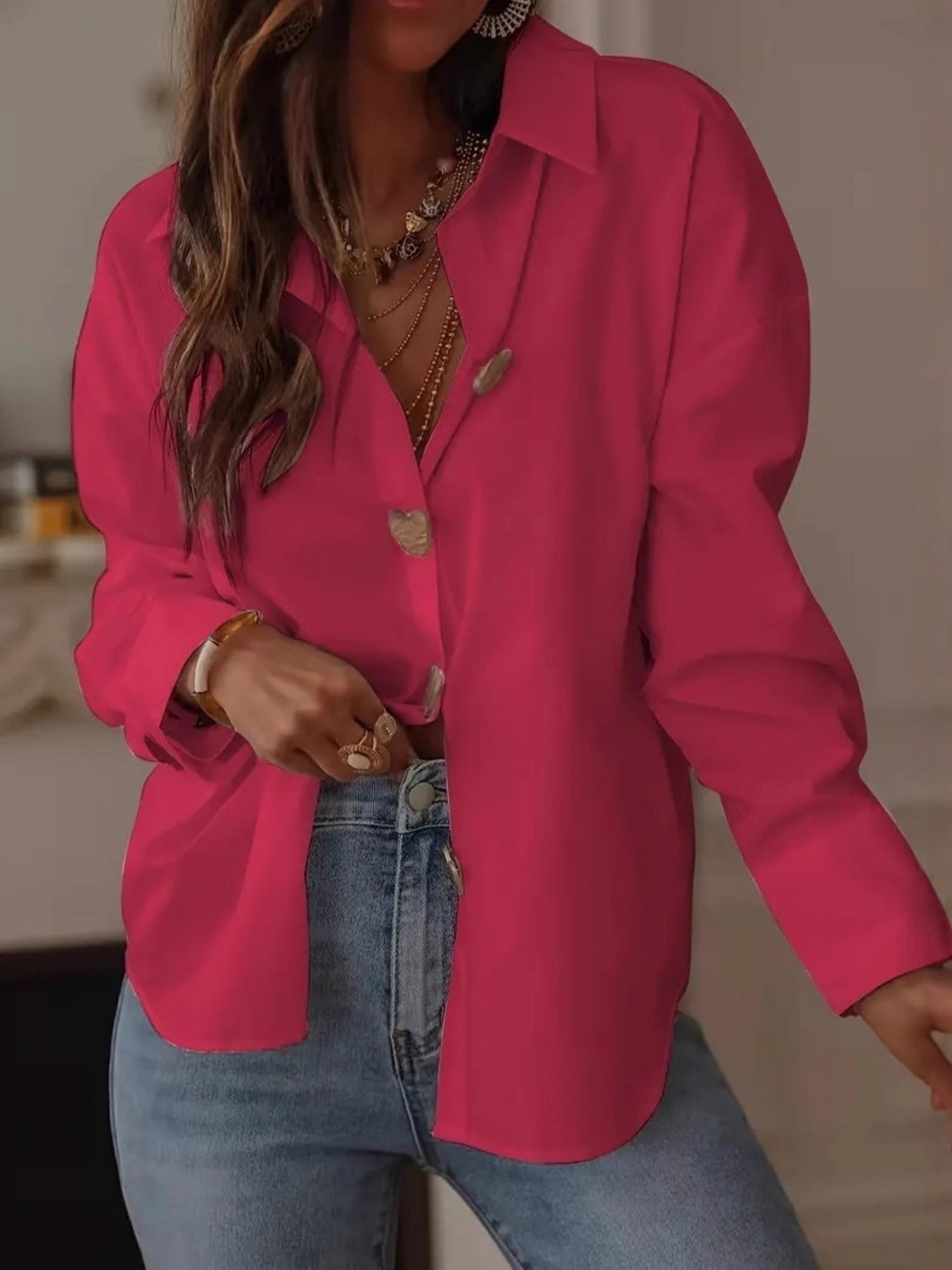 Heart-shaped Single-breasted Buckle Elegant Commute Shirts