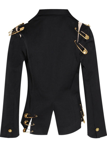 Large Safety Pin Decoration Long-sleeved Fitted Blazers