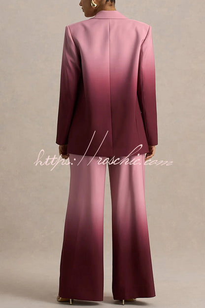 Enya Ombre Print Single Button Long Sleeve Lapel Loose Blazer
