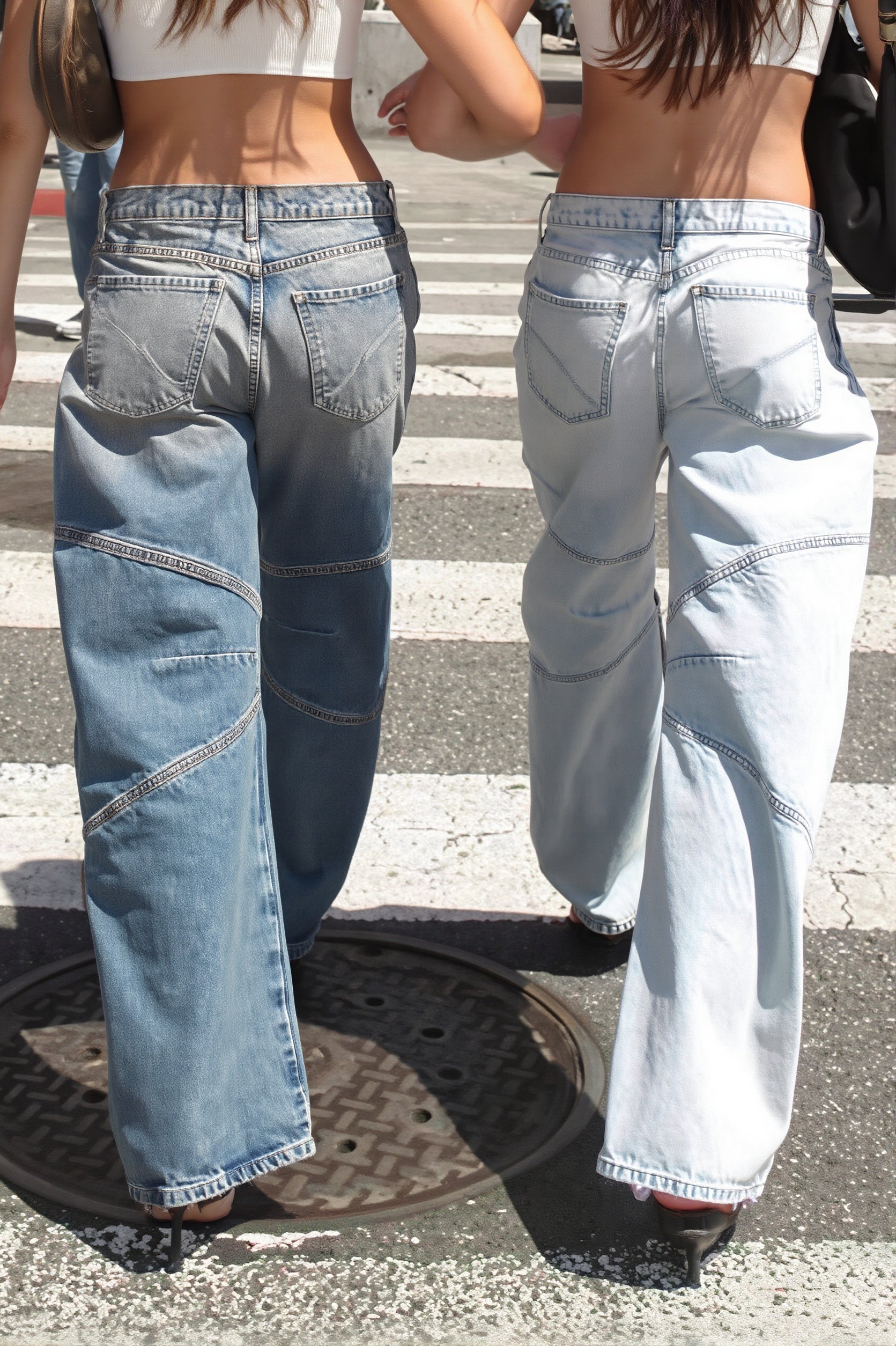 Low Rise Vintage Washed Spliced Straight Jeans