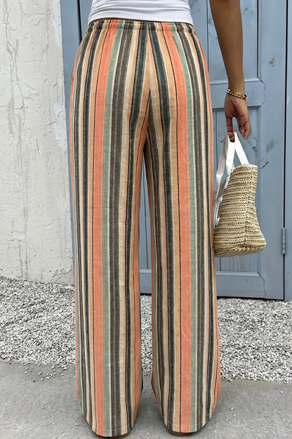 Striped Drawstring Beach Wide Leg Pants