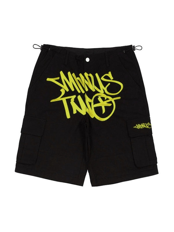 Hip Pop Contrast Letter Print Drawstring Shorts