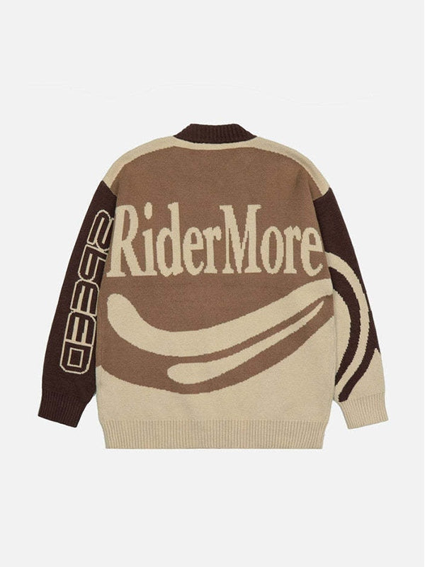 Vintage Graphic Zip Up Knit Cardigan