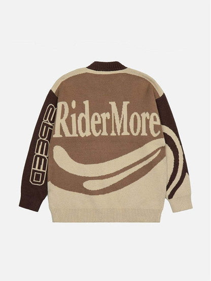 Vintage Graphic Zip Up Knit Cardigan