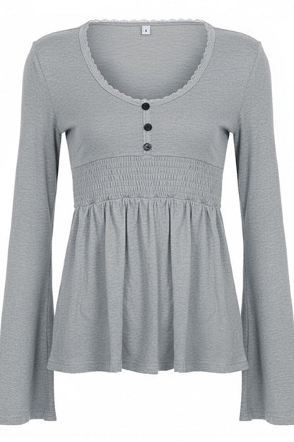 Casual Solid Deep V A Line Elastic Blouse