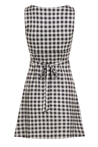 Vintage Plaid Tie A Line Mini Dress