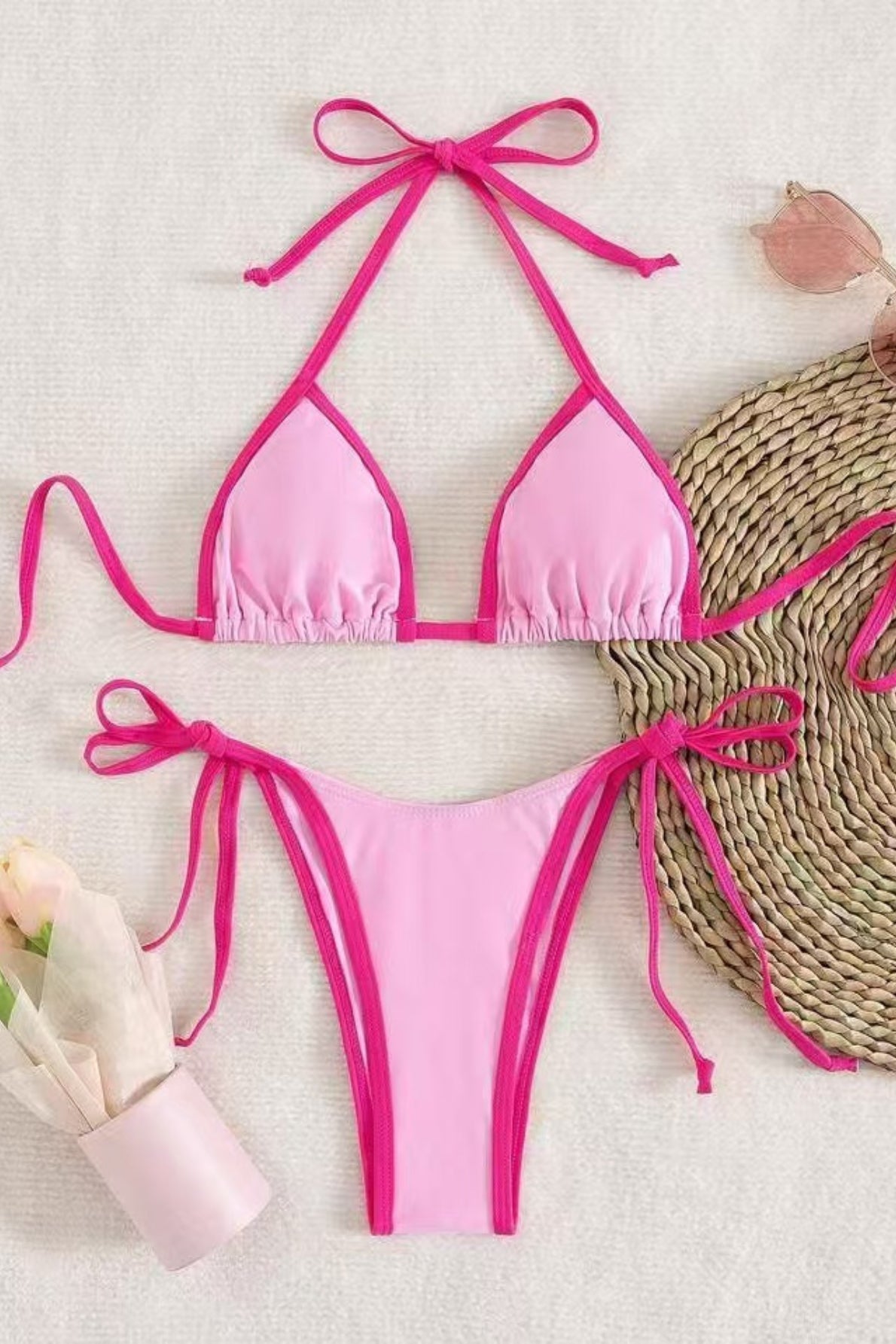 Colorblock Tie Triangle Bikini Set