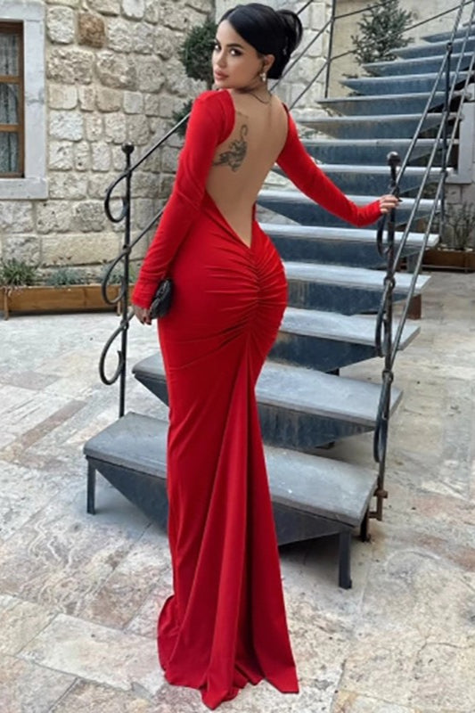 Long Sleeve Backless Bodycon Formal Dress