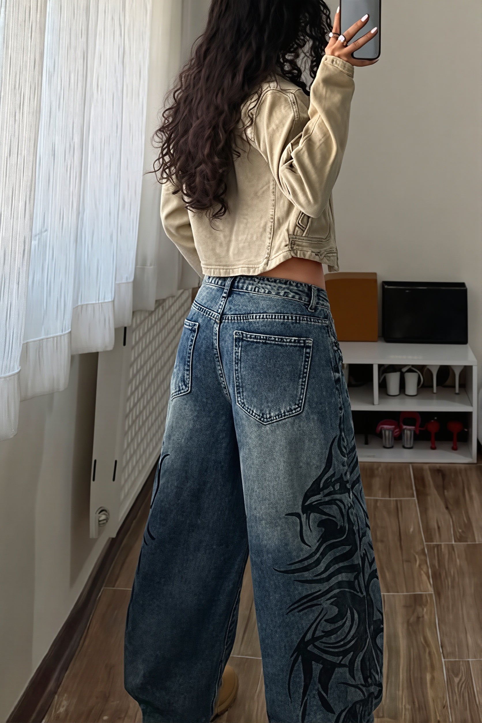Vintage Printed Loose Straight Jeans