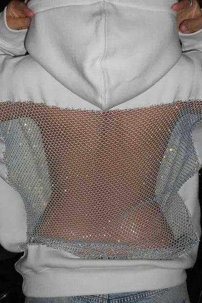 Hollow Mesh Long Sleeve Pullover Hoodie