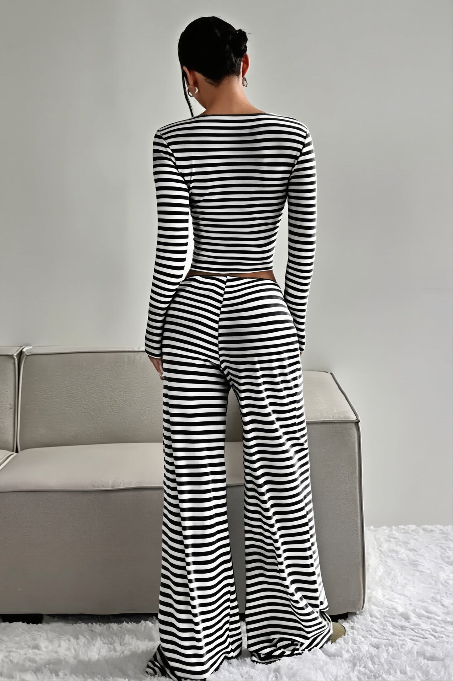 Striped High Waist Wide Leg Two Piece Set