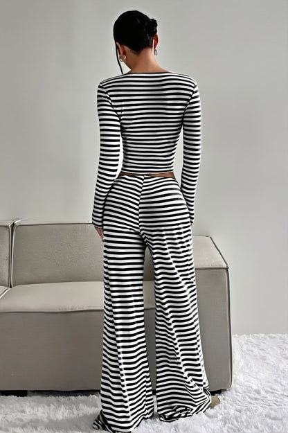 Striped High Waist Wide Leg Two Piece Set