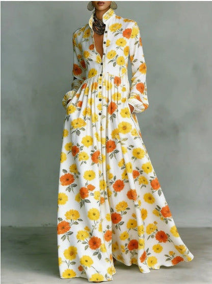 Long-sleeved Printed Maxi Dress