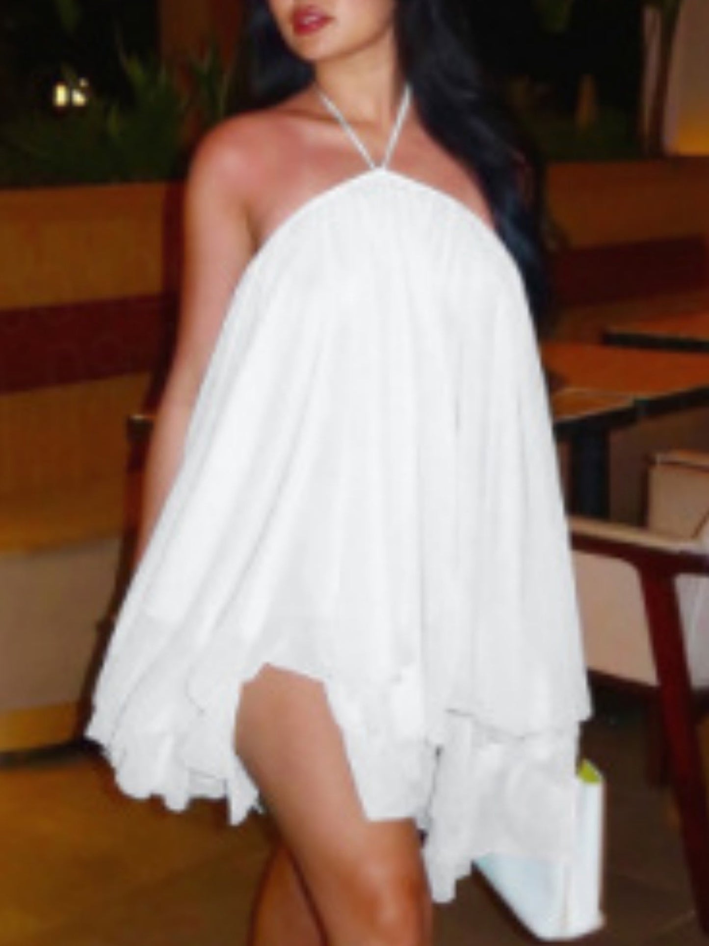 Mesh Halter Neck And Backless Low-cut Tie Sweet Mini&Short Dresses