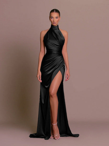 Halter Split Stand collar Maxi Dresses