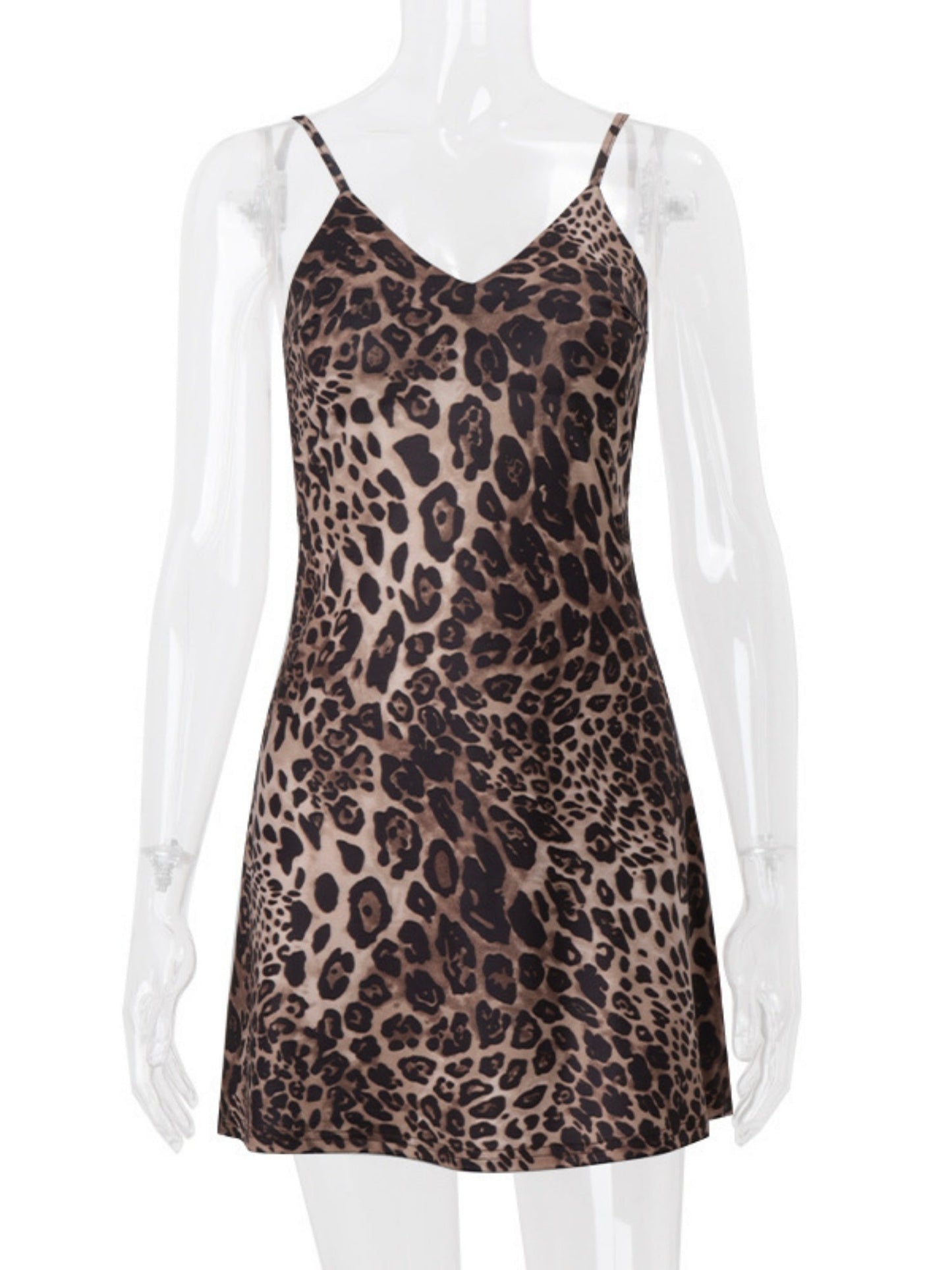 Leopard Print Backless V-neck Suspenders Mini&Short Dresses