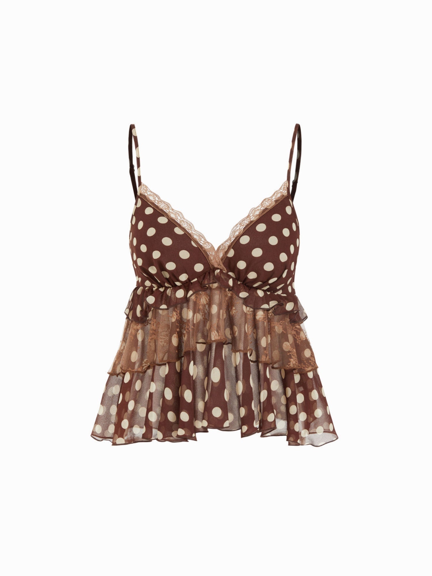 Leopard Print Chiffon Lace Trim Ruffle Tank Top