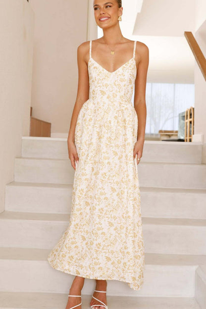 Backless Spaghetti Strap Floral Dress