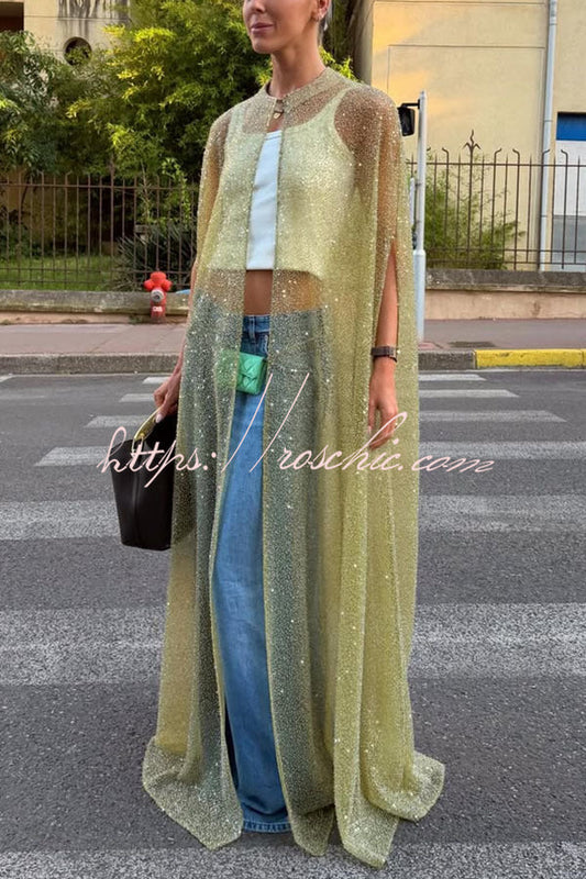 Sparkle Night Sheer Sequin Maxi Cover-up Cape